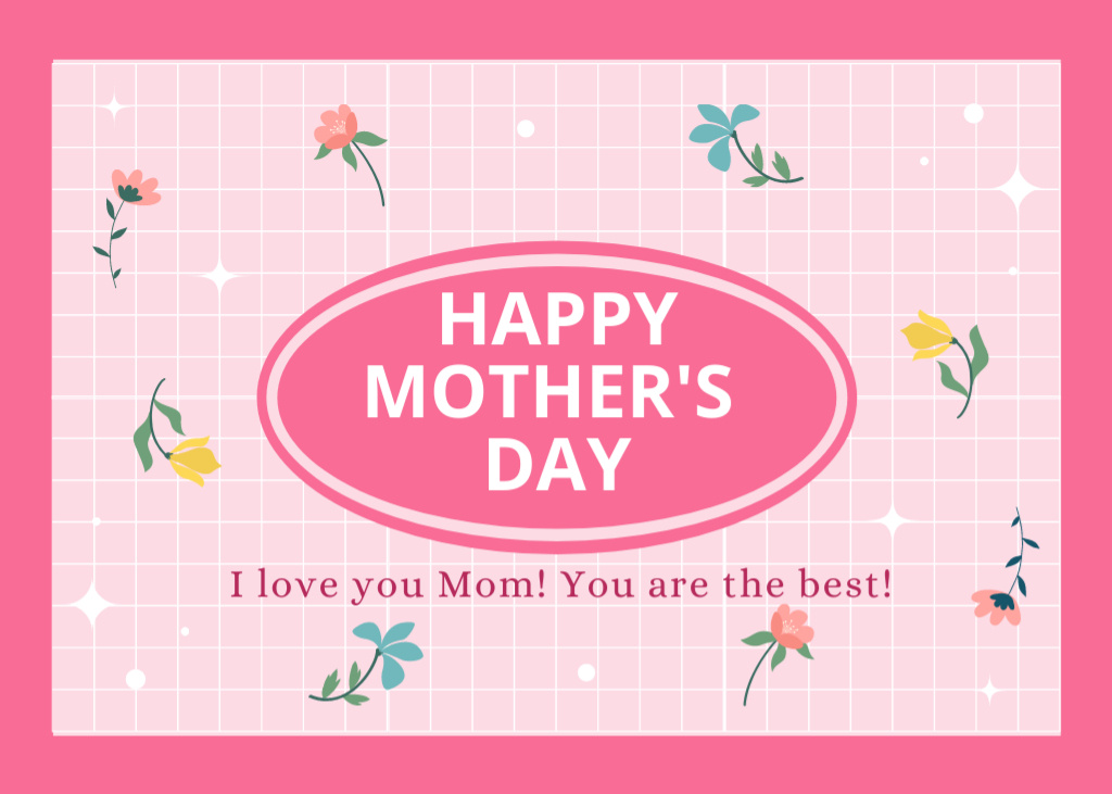 Mother's Day Greeting with Cute Colorful Flowers Postcard 5x7in Design Template