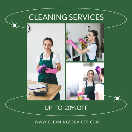Cleaning Service Ad with Girl in Pink Gloves Instagram Design Template
