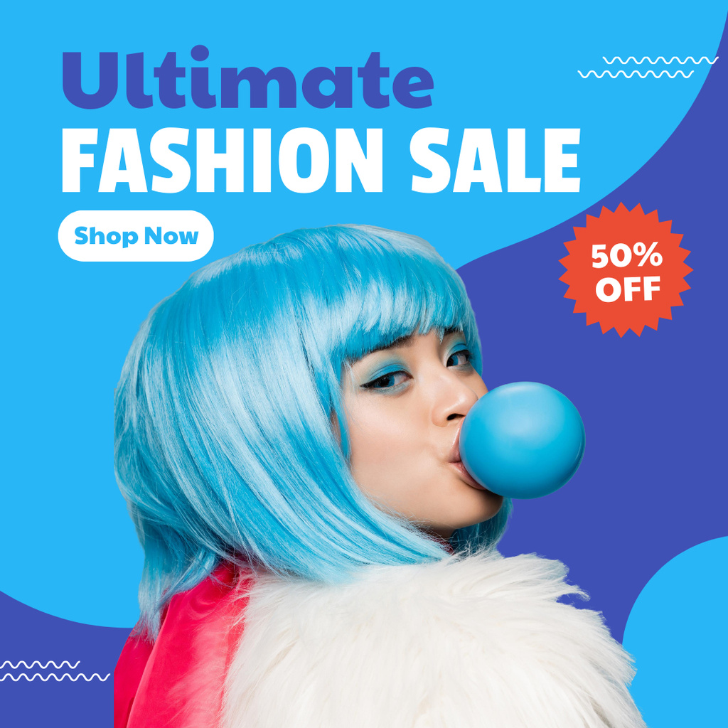 Female Fashion Clothes Sale with Asian in Blue Wig Instagram tervezősablon