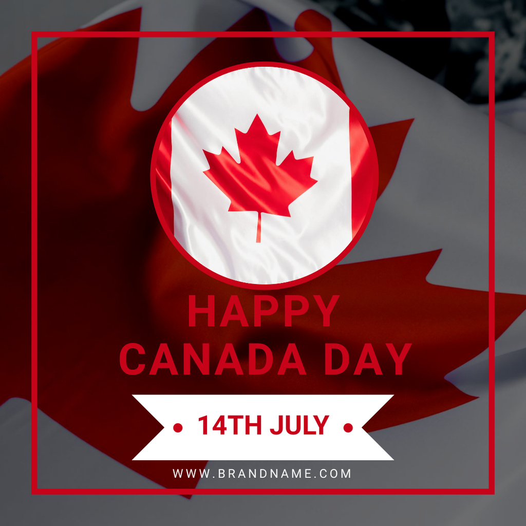 Happy Canada Day Greeting on Simple Grey and Red Instagram Modelo de Design