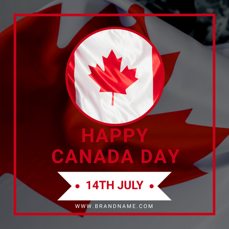 Happy Canada Day Greeting on Simple Grey and Red Instagram Design Template