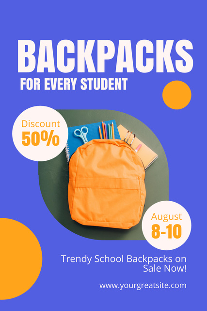 Designvorlage Discount on Backpacks for Each Student für Pinterest