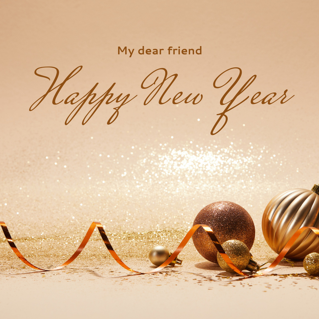 New Year's Greetings with Beautiful Christmas Decorations Instagram Design Template