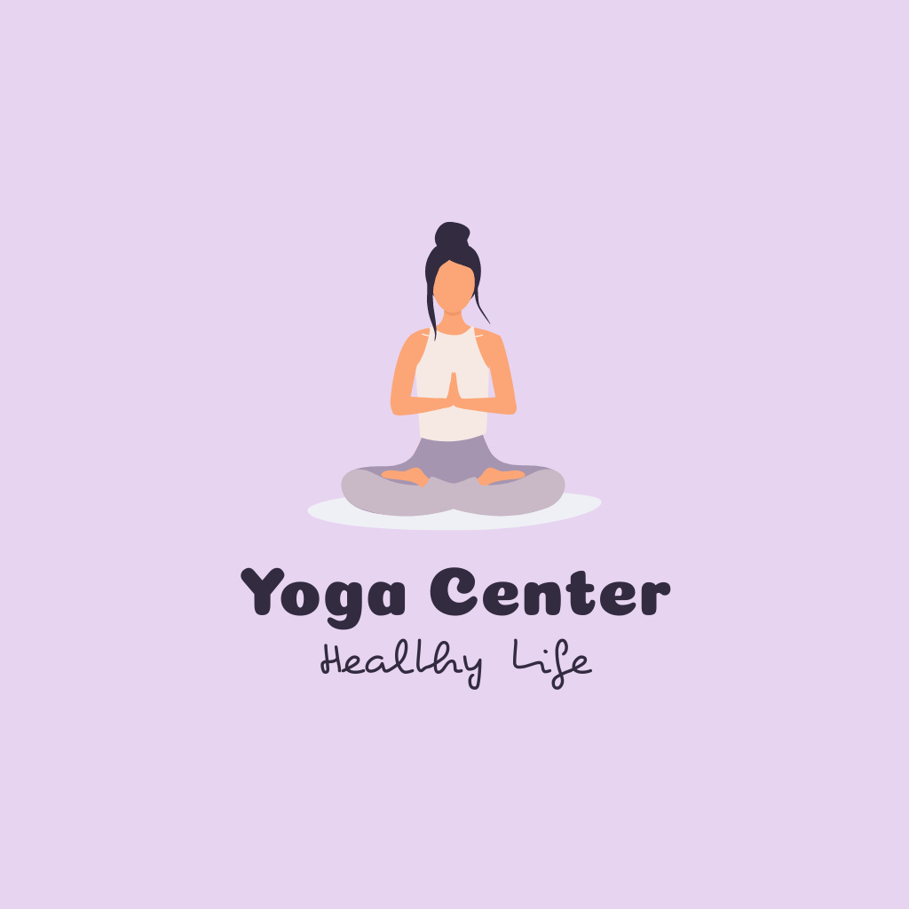 Platilla de diseño Yoga Center Ad with Woman in Lotus Pose Logo