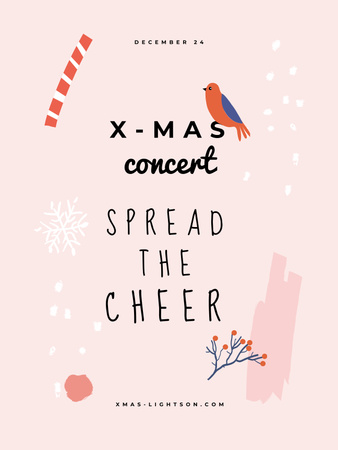 Объявление о рождественском концерте с птицей и фразой Poster US – шаблон для дизайна