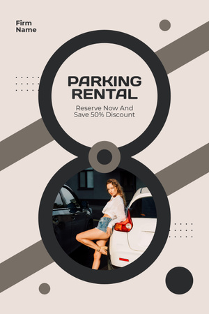 Designvorlage Werbung für Parkplatzvermietung mit attraktiver junger Frau für Pinterest