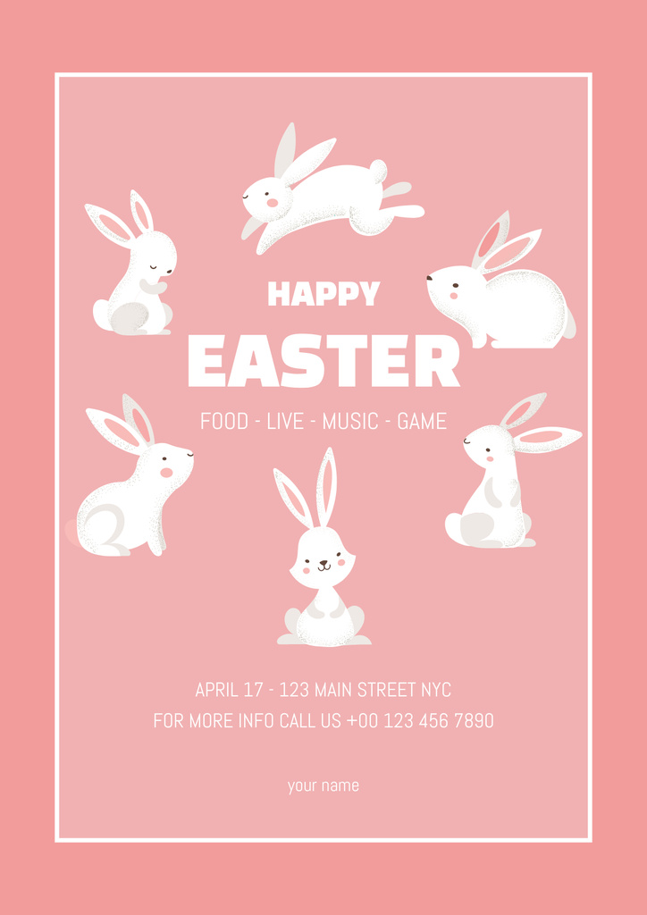 Easter Celebration Announcement with Cute Easter Bunnies on Pink Poster Design Template