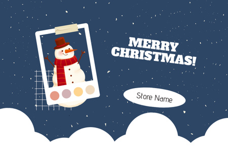Christmas with Happy Snowman in Frame Postcard 4x6in Design Template