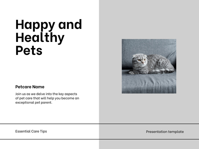 Plantilla de diseño de Happy and Healthy Pets Essentials Presentation 