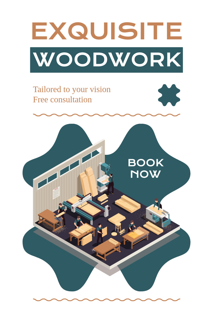Ad of Exquisite Woodwork Services with House Interior Pinterest tervezősablon