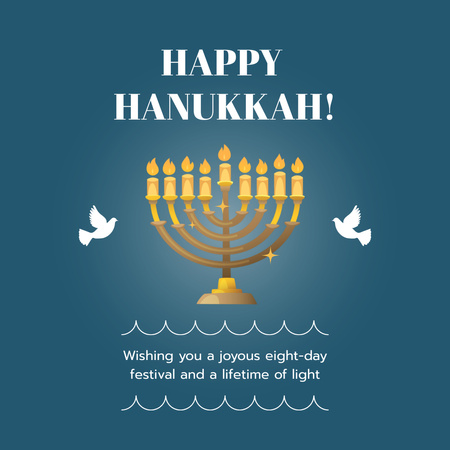 Happy Hanukkah Greeting with Menorah and Pigeons Instagram Design Template
