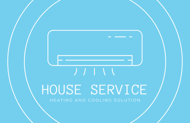 House Heating and Cooling Solution Blue Business Card 85x55mm Design Template