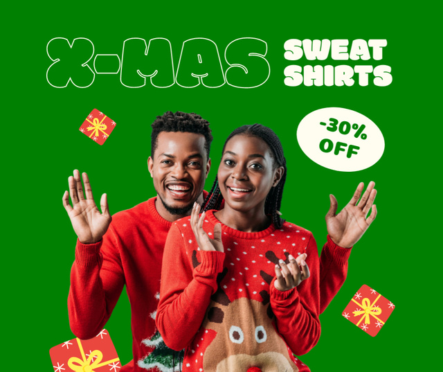 Couple in Festive Christmas Sweaters Facebook – шаблон для дизайну