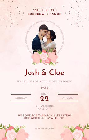 Convite de casamento com casal de noivos felizes Invitation 4.6x7.2in Modelo de Design