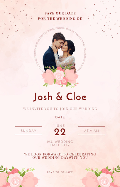Wedding Invitation with Happy Wedding Couple Invitation 4.6x7.2inデザインテンプレート