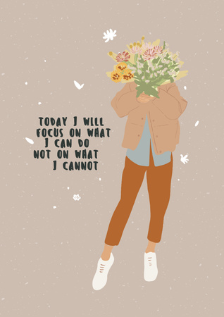 Ontwerpsjabloon van Poster van Mental Health Inspiration with Woman holding Bouquet