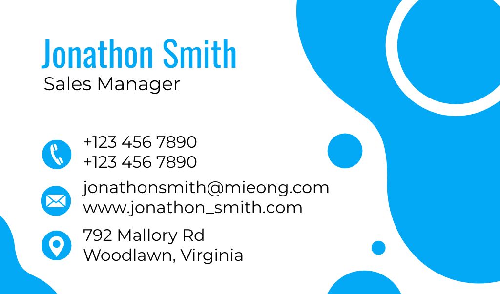 Designvorlage Sales Manager Contacts on Blue and White für Business card