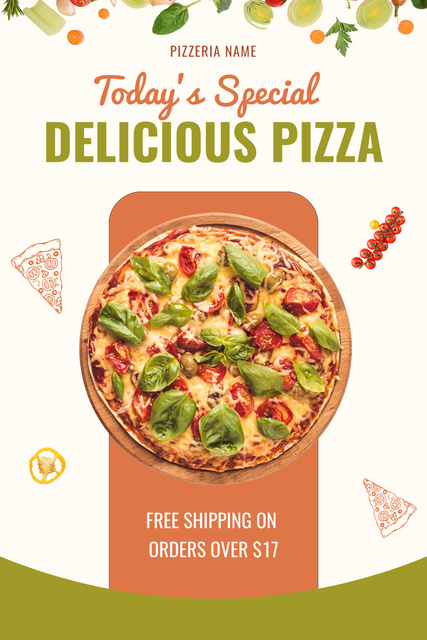 Special Food Offer with Delicious Pizza Pinterest Design Template