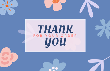 Modèle de visuel Thank You for Your Order Phrase with Abstract Simple Flowers on Blue - Thank You Card 5.5x8.5in