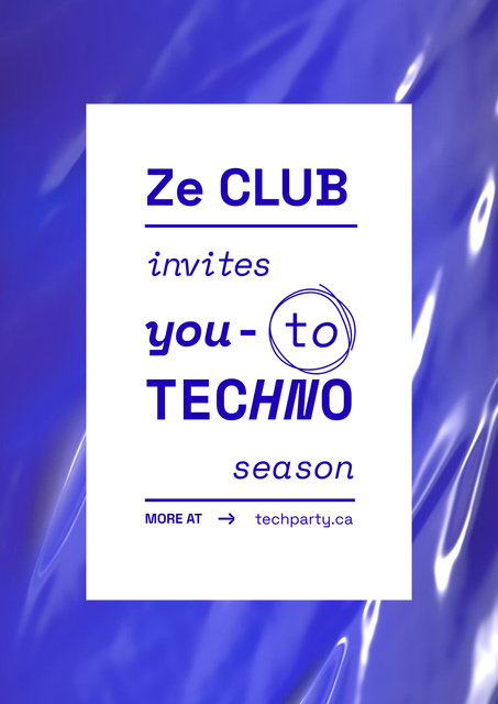 Techno Party Announcement in Blue Frame Poster Design Template