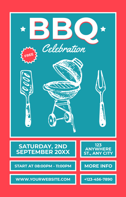 BBQ Celebration Ad in Retro Style Invitation 4.6x7.2inデザインテンプレート