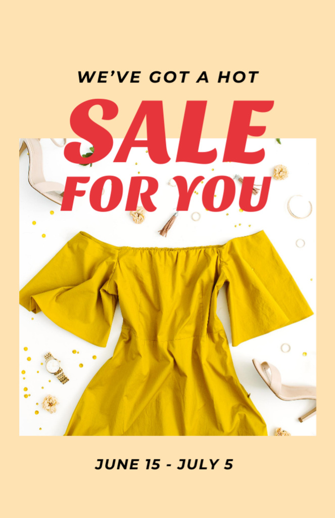 Ontwerpsjabloon van Flyer 5.5x8.5in van Clothes Sale with Stylish Yellow Dress