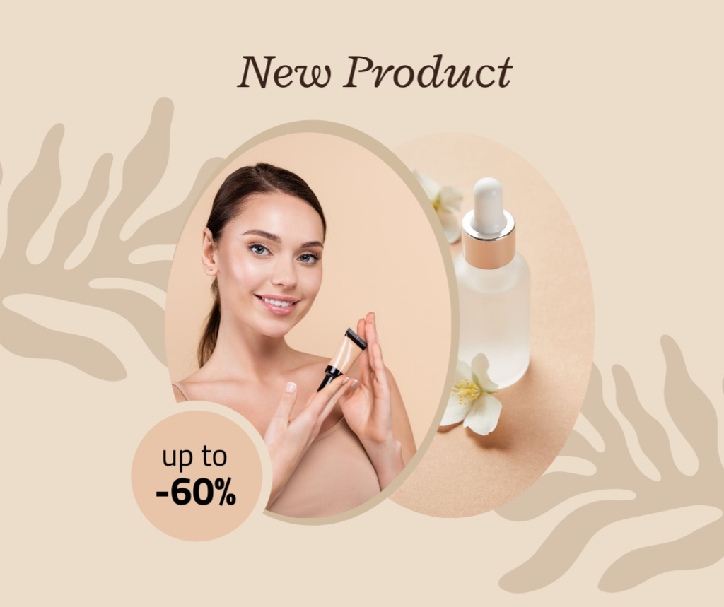 New Cosmetics Product Offer with Flowers Facebook Design Template