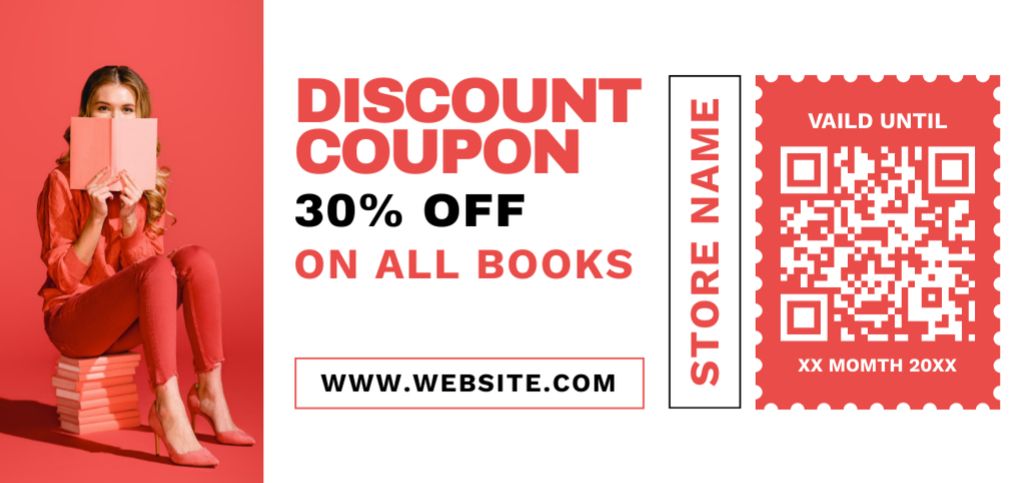 Discount on All Books in Bookstore Coupon Din Large Design Template