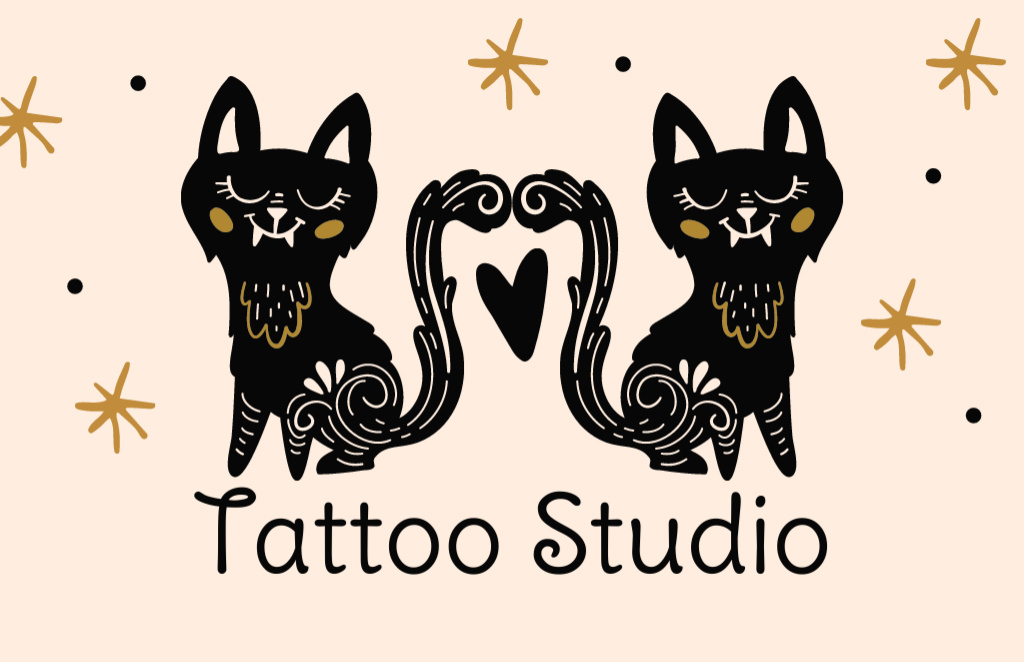 Tattoo Studio Service Offer With Cute Cats Business Card 85x55mm Πρότυπο σχεδίασης