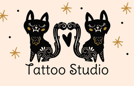 Tattoo Studio Service Offer With Cute Cats Business Card 85x55mm Design Template