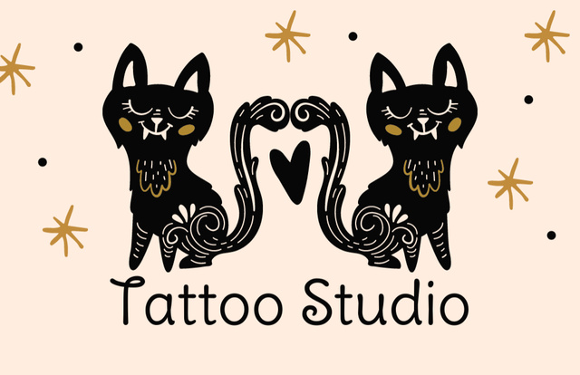 Tattoo Studio Service Offer With Cute Cats Business Card 85x55mm – шаблон для дизайна