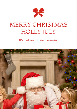 Plantilla de diseño de Christmas Party July with Santa Claus and Cute Kids Flyer A7 