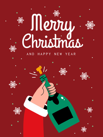 Christmas and Happy New Year Greetings with Bottle of Champagne Poster US Design Template