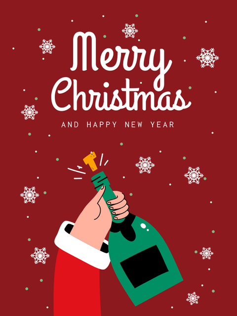 Christmas and Happy New Year Greetings with Bottle of Champagne Poster USデザインテンプレート