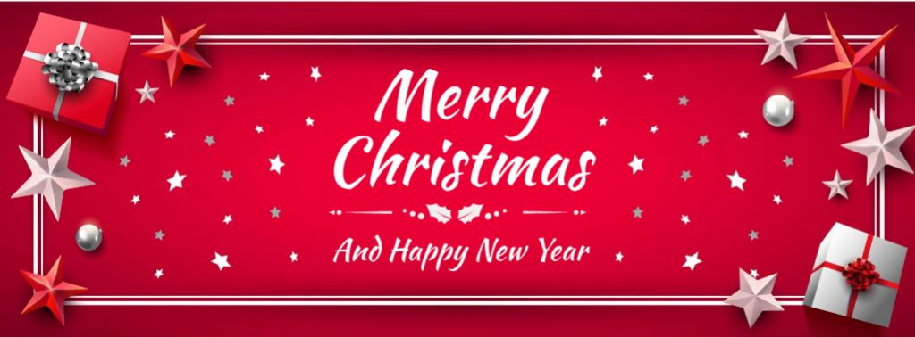 Merry Christmas Greeting in Red color Facebook cover Šablona návrhu