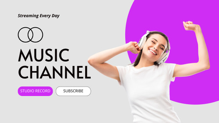 Platilla de diseño Music Channel Proposal with Young Woman with Headphones Youtube