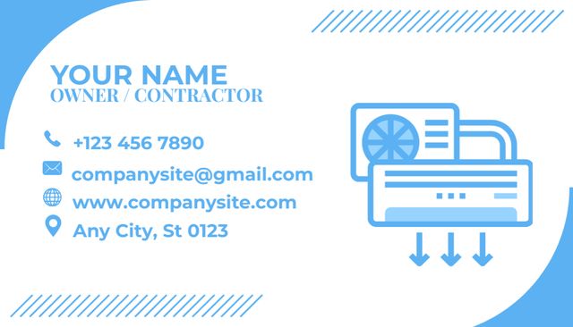 HVAC Specialist's Simple Blue and White Ad Business Card USデザインテンプレート