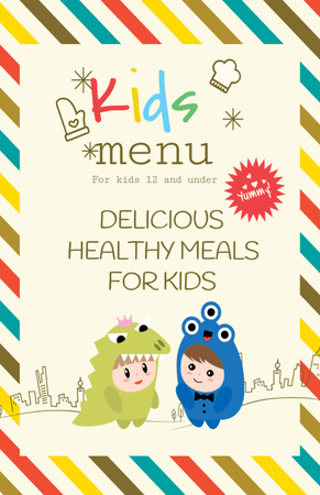 Kids menu offer with Children in costumes Flyer 5.5x8.5in Design Template