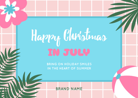 Festive Christmas In July Congratulations With Plants In Pink Postcard 5x7in Design Template