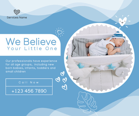 Designvorlage niedliches neugeborenes schläft im kinderbett für Facebook