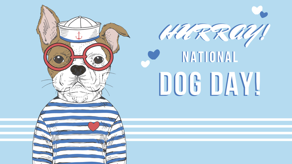 Dog day greeting Puppy in blue FB event cover Design Template