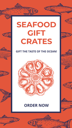 Designvorlage Angebot an Meeresfrüchte-Geschenken mit Illustration von Austern für Instagram Story