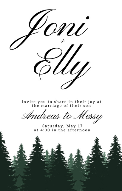 Wedding Announcement with Green Forest Invitation 4.6x7.2in Design Template