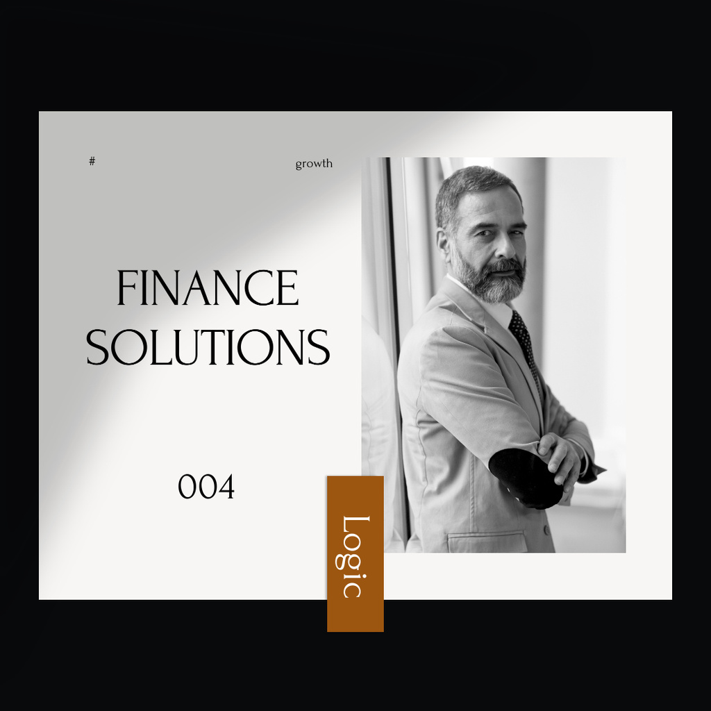 Confident Businessman for Finance Solutions Instagram Design Template