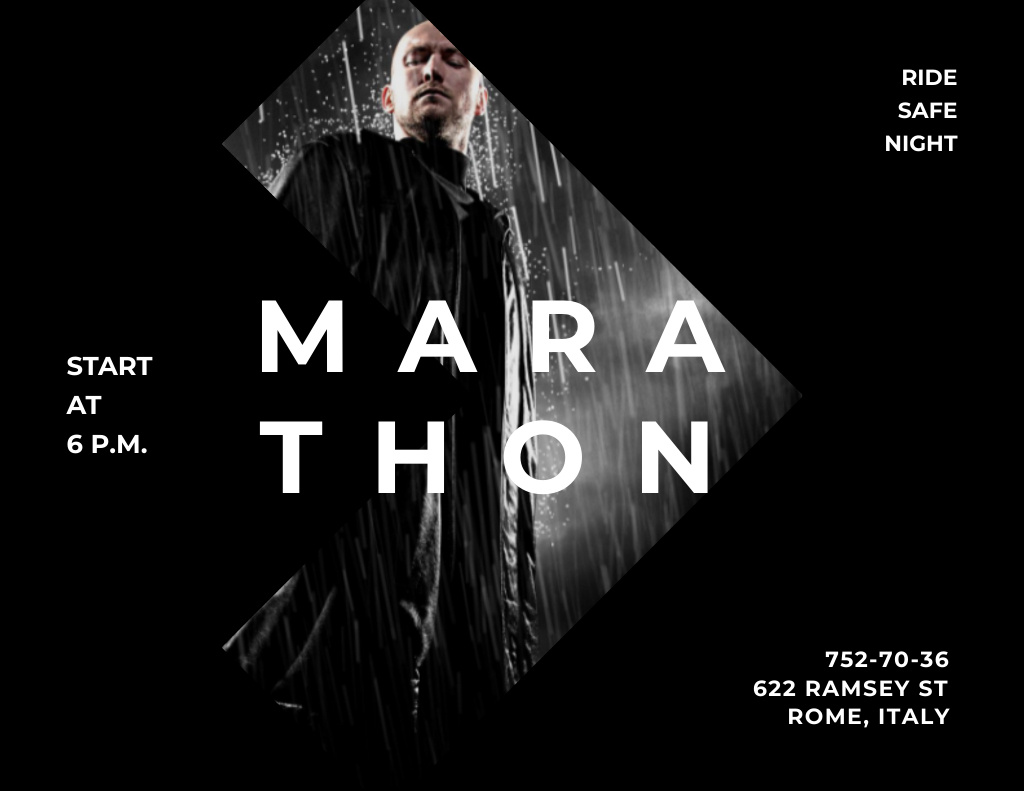 Designvorlage Marathon Movie Announcement with Bald Man für Flyer 8.5x11in Horizontal