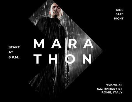 Designvorlage Marathon Movie Ad with Man holding Gun under Rain für Flyer 8.5x11in Horizontal