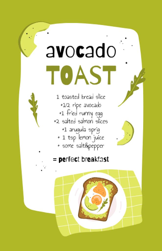 Avocado Toast Cooking Steps Recipe Card tervezősablon