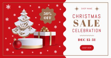 Designvorlage Christmas Sale Celebration Red and White für Facebook AD
