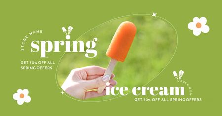 Spring Ice Cream Discount Offer Facebook AD Design Template