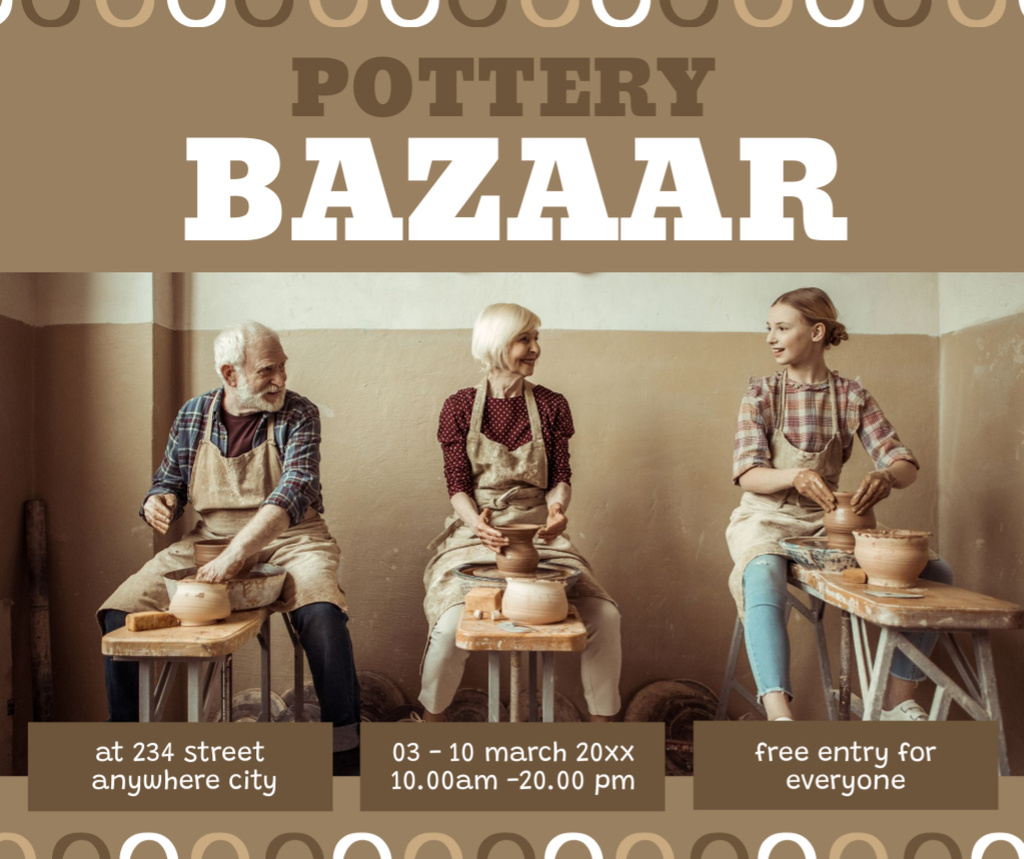 Pottery Bazaar Announcement In Brown Facebook Design Template